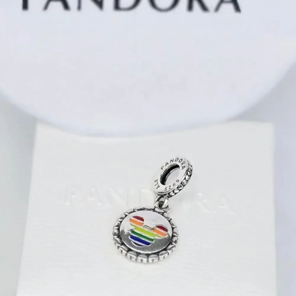 NWOT Pandora x Disney RETIRED Mickey Mouse Love Rainbow Silver Charm